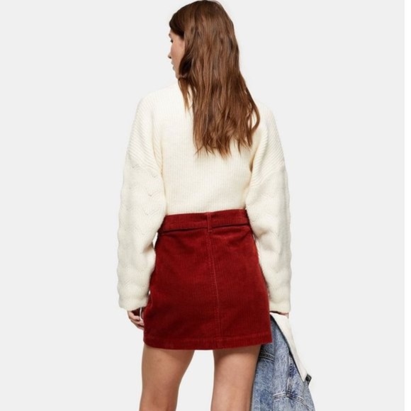 TOPSHOP Rust Corduroy Double Buckle Mini Skirt - Picture 4 of 7